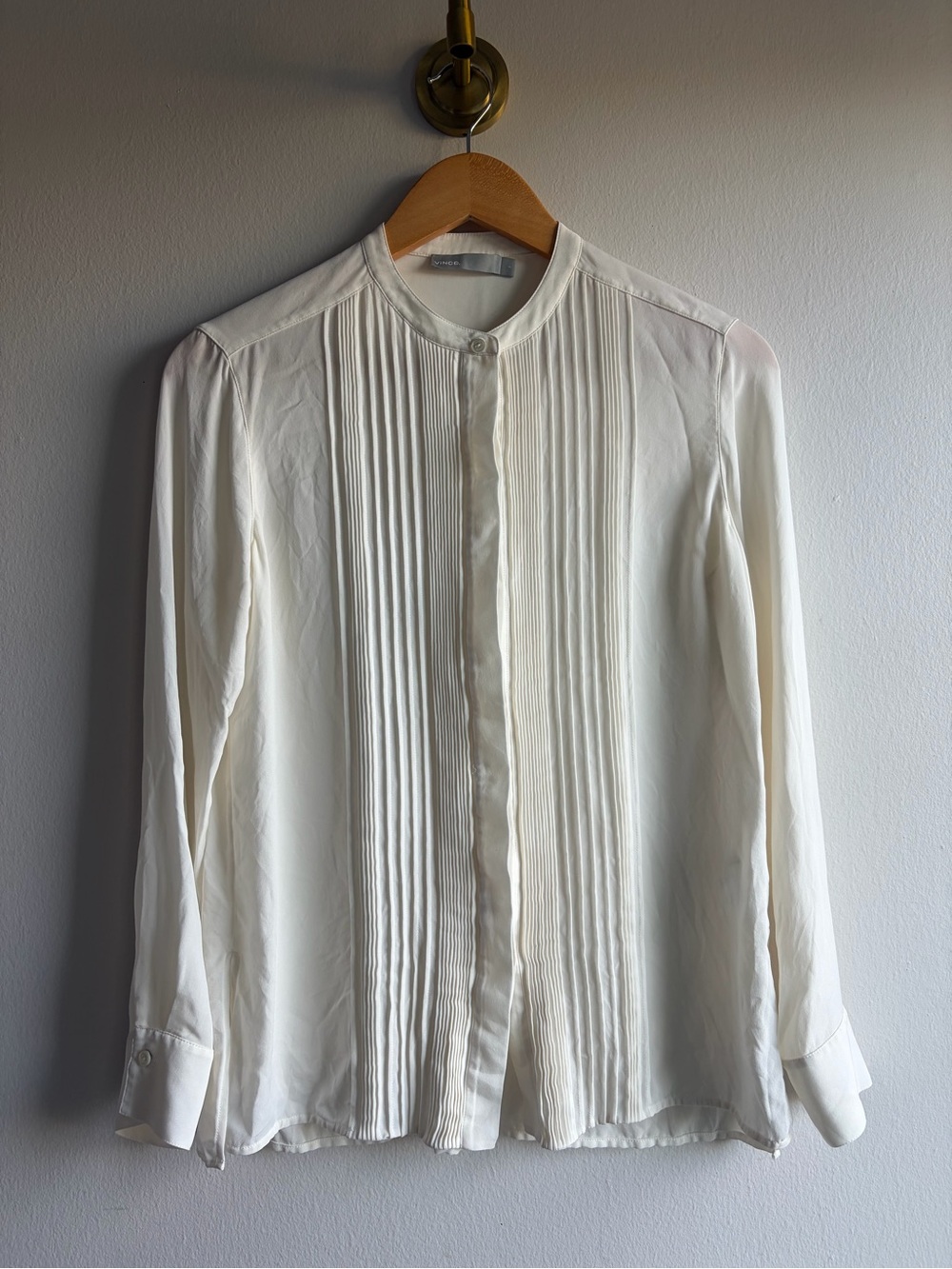 Vince White Pleated Front Button Down Shirt